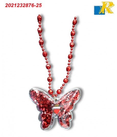 Bead Necklace with Butterfly Sequin Pendants & Bahrain Emblem