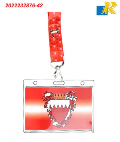 Bahrain National Day Lanyard with Clear Crystal Plastic Name Badge Holder