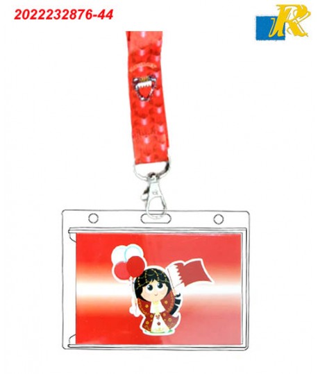 Bahrain National Day Lanyard with Clear Crystal Plastic Name Badge Holder