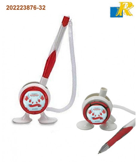 Ball Pen Stick On Base with Stretch Coil Holder Spring Attached Stand for Office, Bank etc with Bahrain National Day Logo