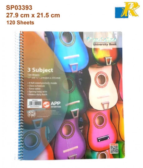 Sinarline 3 Subject University NoteBook 120 Sheets 27.9 x 21.5 cm