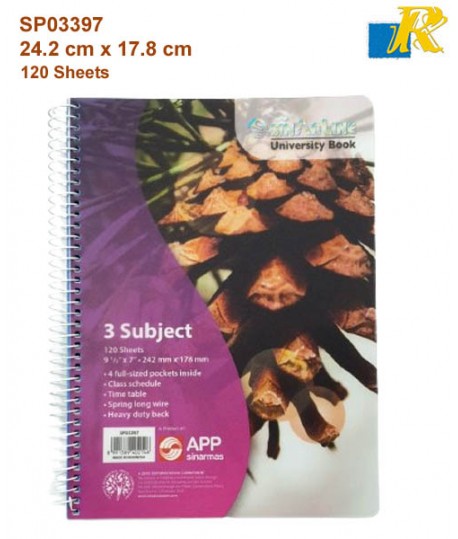 Sinarline 3 Subject University NoteBook 120 Sheets 24.2 x 17.8 cm