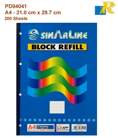 Sinarline Block Refill Pad - A4 -  200 Sheets - 29.7 x 21.0 cm - 2 Holes