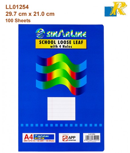 Sinarline School Loose Leaf  - A4 -  100 Sheets - 29.7 x 21.0 cm - 4 Holes