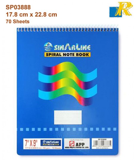 Sinarline Spiral Notebook - 7" x 9" - 17.8 x 22.8 cm  70 Sheets