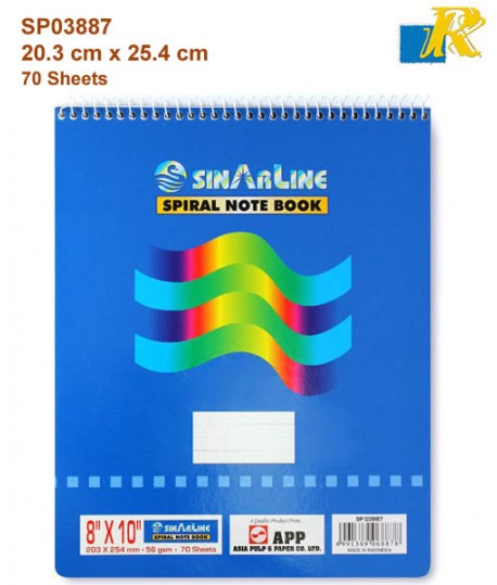 Sinarline Spiral Notebook - 8" x 10" - 20.3 x 25.4 cm  70 Sheets