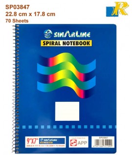 Sinarline Spiral Notebook - 9" x 7" - 22.8 x 17.8 cm 70 Sheets