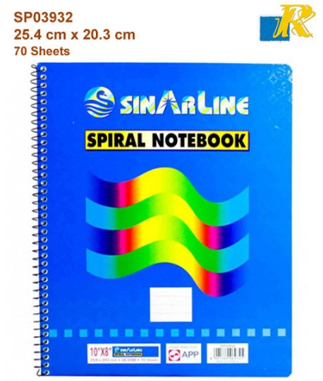 Sinarline Spiral Notebook - 10" x 8" - 25.4 x 20.3 cm  70 Sheets