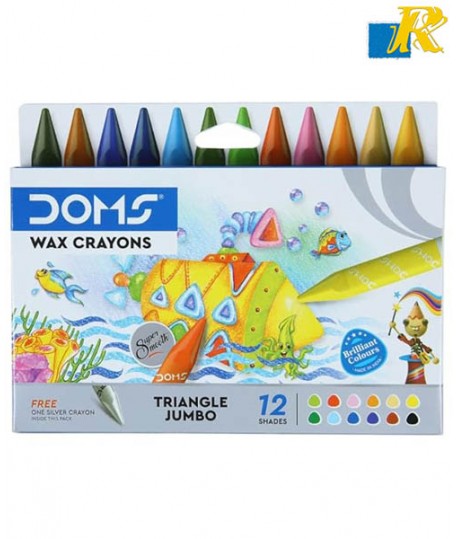 Doms Triangle Jumbo Wax Crayons 12 Shades 90mm (12+1 Crayons)