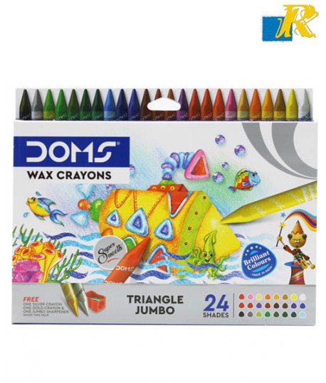 Doms Triangle Jumbo Wax Crayons 24 Shades 90mm (24+2 Crayons)