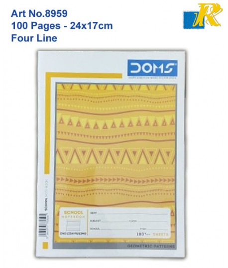 Doms School Note Book | Geometric Patterns| English Ruling Four lines | 100 Pages | 24 x 17 cm | (Art No.8959)