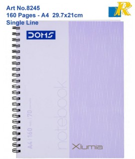 Doms Xlumia Series Wiro Notebook | A4, 70 GSM, Single Line, 160 Pages | 29.7 x 21.0 cm | Art No. 8245