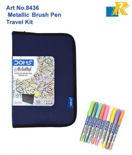 DOMS Metallic Brush Pen |10 Assorted Shades of Metallic Brush Pen | 1 Sketch Pad, Multicolour | Art No.8436