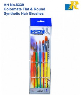 DOMS Colormate Flat & Round Synthetic Hair Brushes| 5 Brushes | Art No.8339