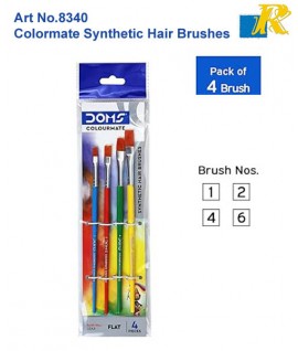DOMS Colormate Flat  Synthetic Hair Brushes| 4 Brushes | Art No.8340