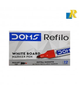 Doms Refilo White Board Marker Pen | Bullet Tip | Non-Toxic & Xzylene Free Ink | Red Ink, Pack of 12(ART NO.8701)