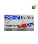 Doms Refilo White Board Marker Pen | Bullet Tip | Non-Toxic & Xzylene Free Ink | Red Ink, Pack of 12(ART NO.8701)