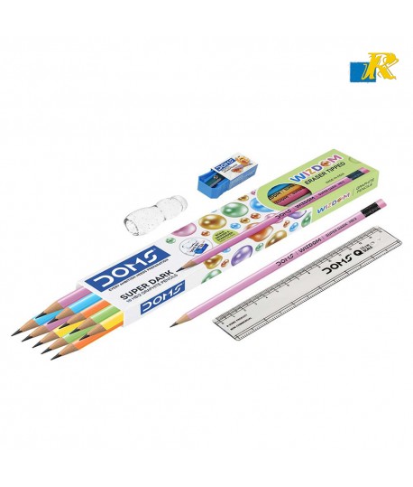 DOMS WIZDOM ERASER TIPPED SUPER DARK HB/2 GRAPHITE PENCILS - PACK OF 12 (ART NO.8499)