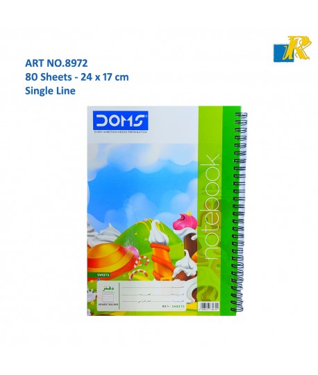 Doms Hard Bound Cover School Note Book | Sweets| Wiro| Arabic Ruling Single line |80sheets | 24 x 17 cm | (Art No.8972)