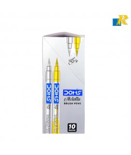 Doms Metallic Brush Pen | 2 Shades (Gold & Silver) | Super Soft Tip | Pack Of 2 x 10 Sets(ART NO.8439)