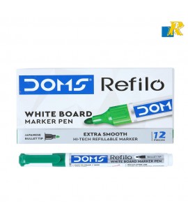 Doms Refilo Non-Toxic Hi-Tech Refillable White Board Pens -Green x 12 Set (ART NO.8702)