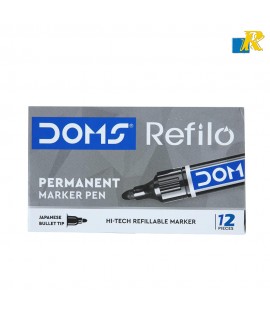 DOMS Refilo Non-Toxic Hi-Tech Refillable Permanent Marker Pen -Black x 12 Set (ART NO.8695)