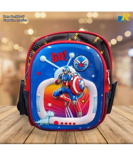 Kids School Bag - 3D Embossed Cartoon Character Backpack Light-Weight (Captain America) Item No.991-17