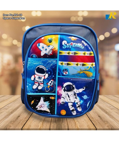 Kids School Bag - Embossed Multi Pictures Cartoon Character Backpack Light-Weight (Space SuperMan) Item No.991-18