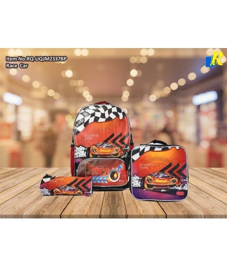 School Bag - Roco Race Car Print 3-Piece Backpack Set / Large Capacity / Light-Weight Item No.RQ-UQJM2337BP