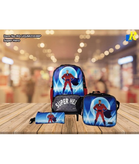 School Bag Roco Superhero Print 3 Piece Backpack Set Large Capacity Light Weight Item No.RQ UQJM2333BP Alrawnaq Palace Trading