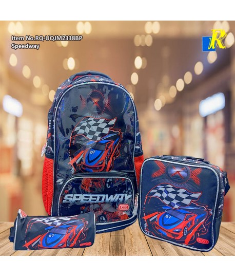 School Bag - Roco Speedway Print 3-Piece Backpack Set / Large Capacity / Light-Weight Item No.RQ-UQJM2338BP