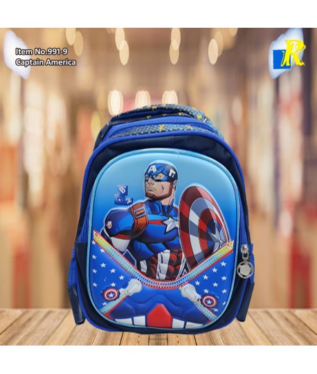 School Bag - 3D Embsosed Cartoon Character Backpack / Large Capacity / Front full open bag (Captain America) Item No.991-9