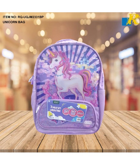 School Bag - Roco Unicorn Print 3-Piece Backpack Set / Large Capacity / Light-Weight Item No.RQ-UQJM2331BP