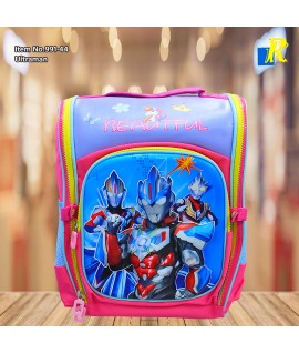 School Bag - 3D Embsosed Cartoon Character Backpack / Large Capacity / Front full open bag (UltraMan-Pink Color) Item No.991-44