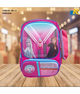 School Bag - 3D Embsosed Cartoon Character Backpack/ Front full open bag with pencil case (PRINCESS) Item No.991-12