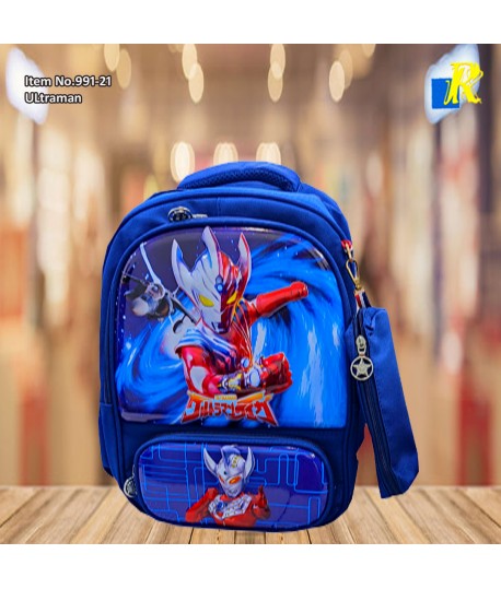 School Bag - 3D Embsosed Cartoon Character Backpack  / Front full open bag With Pencil Case (ULTRAMAN) Item No.991-21