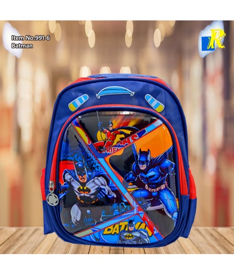 Kids School Bag - Embossed Multi Pictures Cartoon Character Backpack Light-Weight (Batman) Item No.991-6