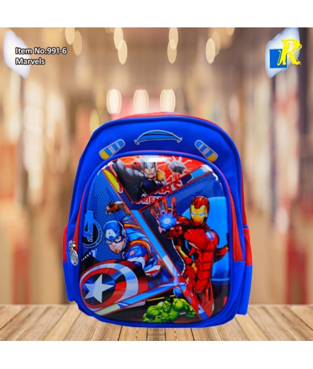 Kids School Bag - Embossed Multi Pictures Cartoon Character Backpack Light-Weight (Marvels) Item No.991-6