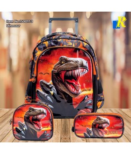 DINOSAUR KIDS' SCHOOL BACKPACK WITH WHEELS, LUNCH BOX & PENCIL CASE ITEM NO.15001T-3