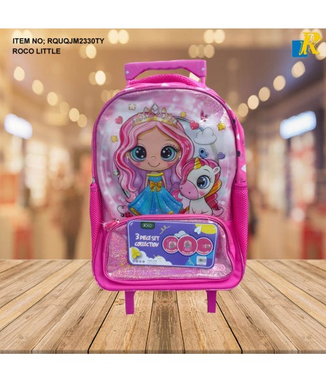 ROCO LITTLE KIDS' SCHOOL BACKPACK WITH WHEELS, LUNCH BOX & PENCIL CASE ITEM NO.RQUQJM2330TY