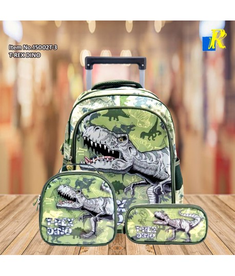 T Rex Dino Kids Trolley School Backpack With Wheels Lunch Box Bag Pencil Case Item No.15002T 3 Alrawnaq Palace Trading