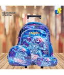 Outer Space Kids' Trolley School Backpack With Wheels, Lunch Box Bag & Pencil Case Item No.15004T-3