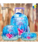 Mermaid Kids' Trolley School Backpack With Wheels, Lunch Box Bag & Pencil Case Item No.15010T-3