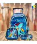 Shark Kids' Trolley School Backpack With Wheels, Lunch Box Bag & Pencil Case Item No.15007T-3