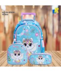 Caticorn Kids' Trolley School Backpack With Wheels, Lunch Box Bag & Pencil Case Item No.15011T-3