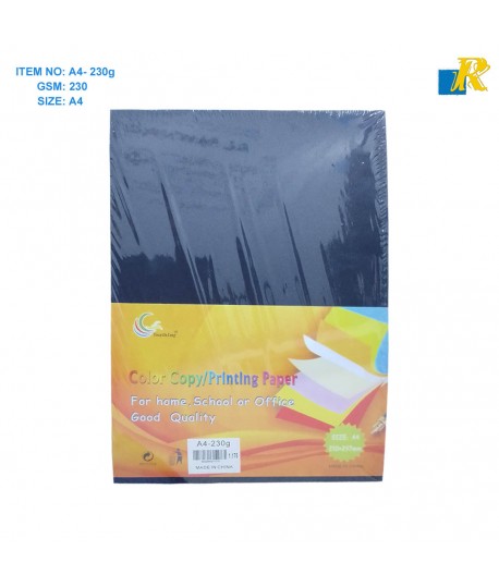 Colored Paper A4- 230-GSM - Colored Card (Pack of 100 Sheets) ITEM NO: A4-230g