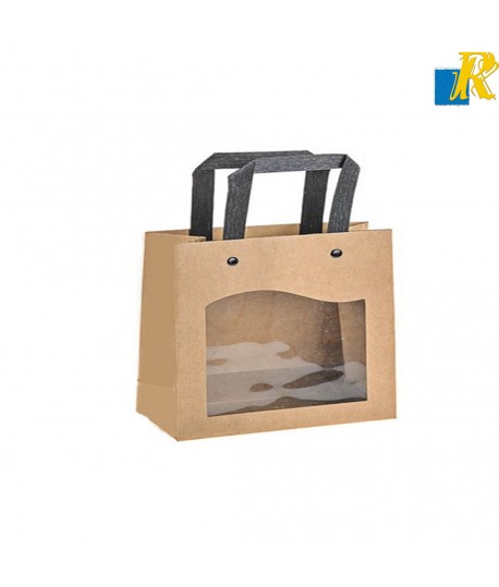 Paper Bags [Pack of 12] Recyclable Kraft Paper Clear Window Bags,ITEM NO:23×11×18