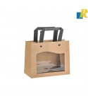 Paper Bags [Pack of 12] Clear Window Black Kraft Handle Bags,ITEM NO:23×11×18