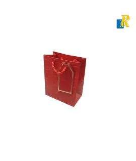12-Pack Small Color Paper Bags With Rectangle Design / Rope Handle & Tag 15.5x12.5x7.5cm Item No.10405-164