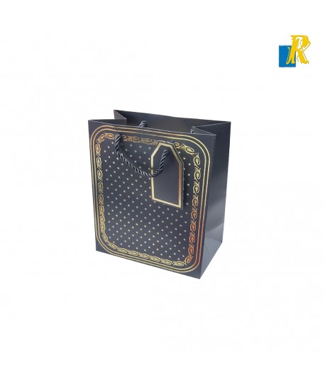 12-Pack Color Paper Bags With Golden Print / Rope Handle & Tag 23x18x10cm Item No.10405-157